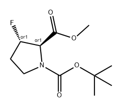 1,2-Pyrrolidinedicarboxylic acid, 3-fluoro-, 1-(1,1-dimethylethyl) 2-methyl ester, (2R,3S)-rel- Structure