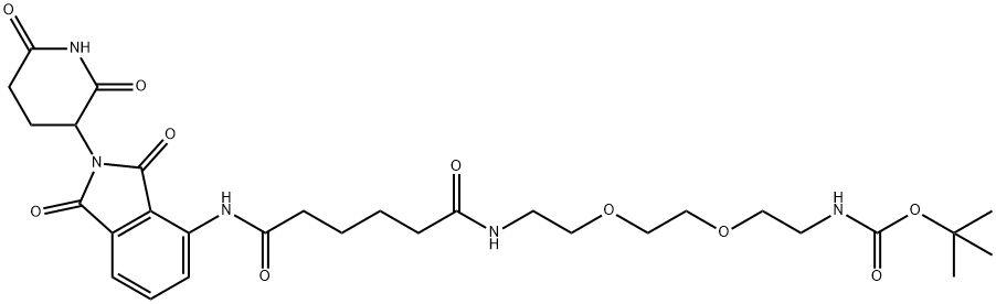 5,8-Dioxa-2,11-diazaheptadecanoic acid, 17-[[2-(2,6-dioxo-3-piperidinyl)-2,3-dihydro-1,3-dioxo-1H-isoindol-4-yl]amino]-12,17-dioxo-, 1,1-dimethylethyl ester 구조식 이미지
