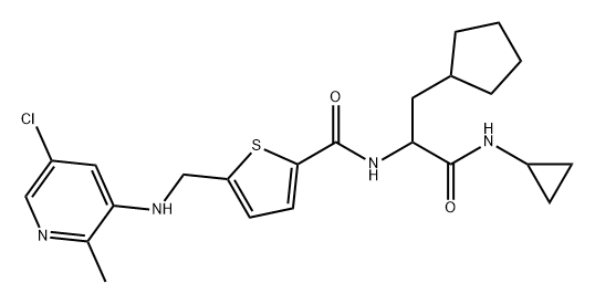2-Thiophenecarboxamide, 5-[[(5-chloro-2-methyl-3-pyridinyl)amino]methyl]-N-[1-(cyclopentylmethyl)-2-(cyclopropylamino)-2-oxoethyl]- 구조식 이미지