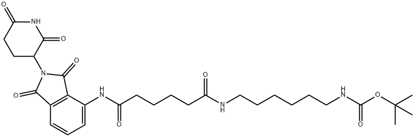 Carbamic acid, N-[6-[[6-[[2-(2,6-dioxo-3-piperidinyl)-2,3-dihydro-1,3-dioxo-1H-isoindol-4-yl]amino]-1,6-dioxohexyl]amino]hexyl]-, 1,1-dimethylethyl ester Structure