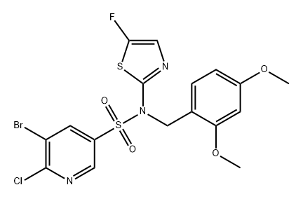 3-Pyridinesulfonamide, 5-bromo-6-chloro-N-[(2,4-dimethoxyphenyl)methyl]-N-(5-fluoro-2-thiazolyl)- Structure