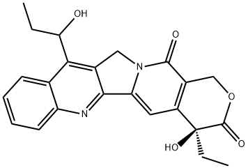 1H-Pyrano[3',4':6,7]indolizino[1,2-b]quinoline-3,14(4H,12H)-dione, 4-ethyl-4-hydroxy-11-(1-hydroxypropyl)-, (4S)- Structure