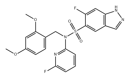 1H-Indazole-5-sulfonamide, N-[(2,4-dimethoxyphenyl)methyl]-6-fluoro-N-(6-fluoro-2-pyridinyl)- Structure