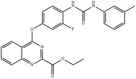 2-Quinazolinecarboxylic acid, 4-[3-fluoro-4-[[[(3-methylphenyl)amino]carbonyl]amino]phenoxy]-, ethyl ester Structure