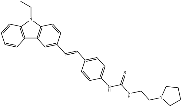 Thiourea, N-[4-[(1E)-2-(9-ethyl-9H-carbazol-3-yl)ethenyl]phenyl]-N'-[2-(1-pyrrolidinyl)ethyl]- Structure