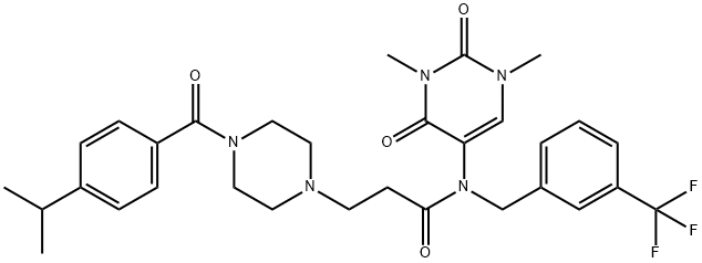 1-Piperazinepropanamide, 4-[4-(1-methylethyl)benzoyl]-N-(1,2,3,4-tetrahydro-1,3-dimethyl-2,4-dioxo-5-pyrimidinyl)-N-[[3-(trifluoromethyl)phenyl]methyl]- Structure