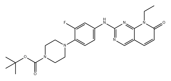 1-Piperazinecarboxylic acid, 4-[4-[(8-ethyl-7,8-dihydro-7-oxopyrido[2,3-d]pyrimidin-2-yl)amino]-2-fluorophenyl]-, 1,1-dimethylethyl ester 구조식 이미지