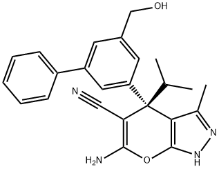 Pyrano[2,3-c]pyrazole-5-carbonitrile, 6-amino-1,4-dihydro-4-[5-(hydroxymethyl)[1,1'-biphenyl]-3-yl]-3-methyl-4-(1-methylethyl)-, (4R)- Structure