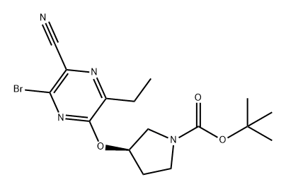 1-Pyrrolidinecarboxylic acid, 3-[(6-bromo-5-cyano-3-ethyl-2-pyrazinyl)oxy]-, 1,1-dimethylethyl ester, (3R)- 구조식 이미지