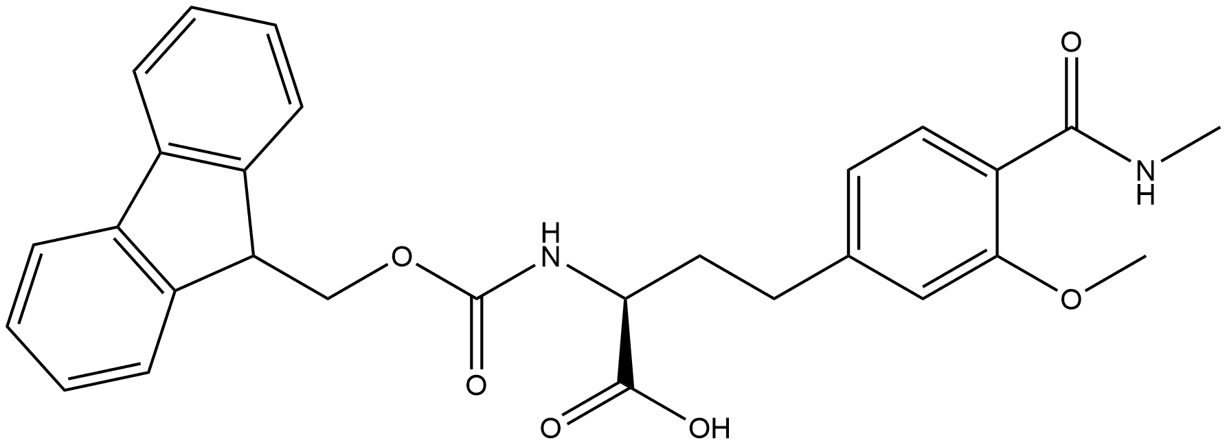 (R)-2-((((9H-fluoren-9-yl)methoxy)carbonyl)amino)-4-(3-methoxy-4-(methylcarbamoyl)phenyl)butanoic acid Structure