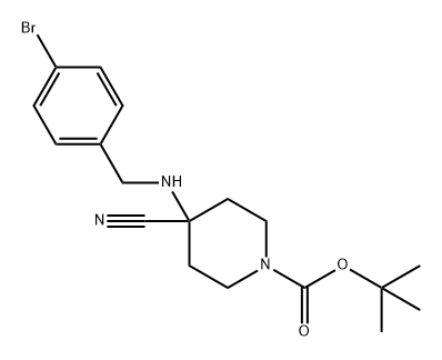 1-Piperidinecarboxylic acid, 4-[[(4-bromophenyl)methyl]amino]-4-cyano-, 1,1-dimethylethyl ester Structure