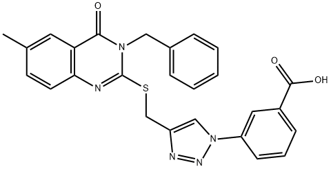 Benzoic acid, 3-[4-[[[3,4-dihydro-6-methyl-4-oxo-3-(phenylmethyl)-2-quinazolinyl]thio]methyl]-1H-1,2,3-triazol-1-yl]- Structure