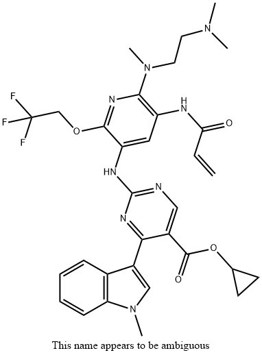 5-Pyrimidinecarboxylic acid, 2-[[6-[[2-(dimethylamino)ethyl]methylamino]-5-[(1-oxo-2-propen-1-yl)amino]-2-(2,2,2-trifluoroethoxy)-3-pyridinyl]amino]-4-(1-methyl-1H-indol-3-yl)-, cyclopropyl ester Structure