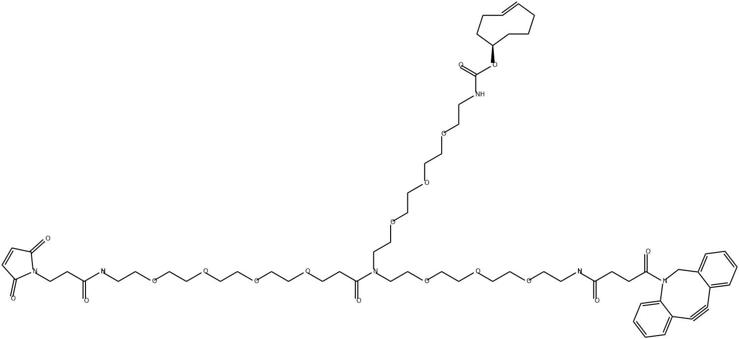 5,8,11,18,21,24,27-Heptaoxa-2,14,30-triazatritriacontanoic acid, 14-[16-(11,12-didehydrodibenz[b,f]azocin-5(6H)-yl)-13,16-dioxo-3,6,9-trioxa-12-azahexadec-1-yl]-33-(2,5-dihydro-2,5-dioxo-1H-pyrrol-1-yl)-15,31-dioxo-, (1R,4E)-4-cycloocten-1-yl ester Structure