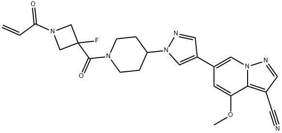 Pyrazolo[1,5-a]pyridine-3-carbonitrile, 6-[1-[1-[[3-fluoro-1-(1-oxo-2-propen-1-yl)-3-azetidinyl]carbonyl]-4-piperidinyl]-1H-pyrazol-4-yl]-4-methoxy- Structure