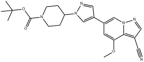 1-Piperidinecarboxylic acid, 4-[4-(3-cyano-4-methoxypyrazolo[1,5-a]pyridin-6-yl)-1H-pyrazol-1-yl]-, 1,1-dimethylethyl ester Structure