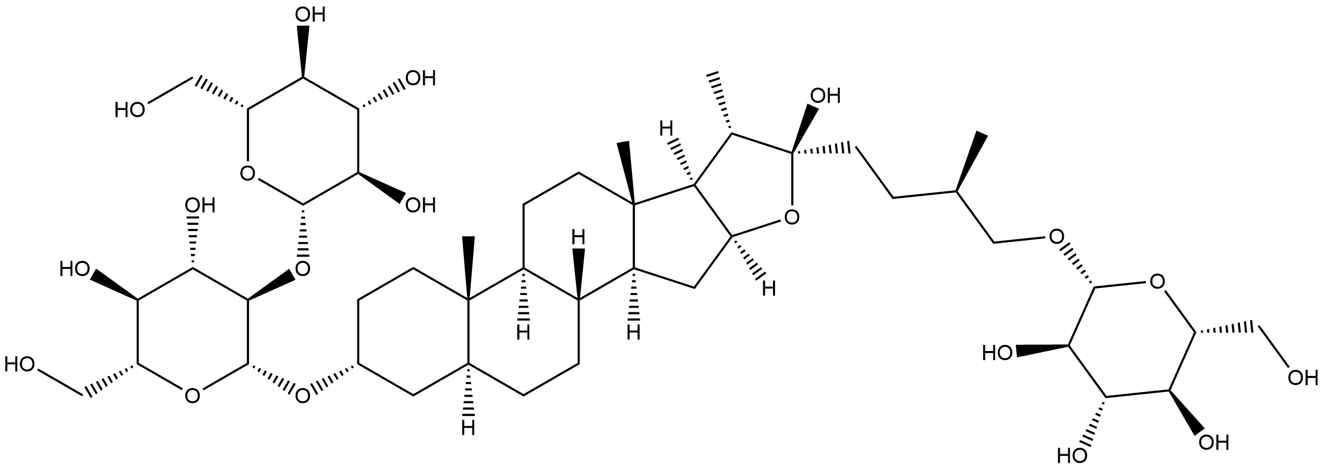 β-D-Glucopyranoside, (3β,5β,22α,25R)-26-(β-D-glucopyranosyloxy)-22-hydroxyfurostan-3-yl 2-O-β-D-glucopyranosyl- 구조식 이미지