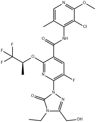 3-Pyridinecarboxamide, N-(3-chloro-2-methoxy-5-methyl-4-pyridinyl)-6-[4-ethyl-4,5-dihydro-3-(hydroxymethyl)-5-oxo-1H-1,2,4-triazol-1-yl]-5-fluoro-2-[(1S)-2,2,2-trifluoro-1-methylethoxy]- Structure