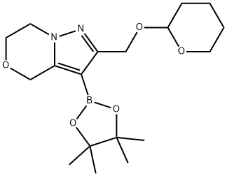 4H-Pyrazolo[5,1-c][1,4]oxazine, 6,7-dihydro-2-[[(tetrahydro-2H-pyran-2-yl)oxy]methyl]-3-(4,4,5,5-tetramethyl-1,3,2-dioxaborolan-2-yl)- Structure