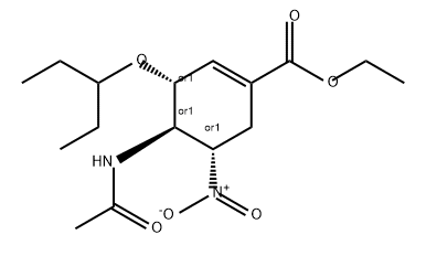 1-Cyclohexene-1-carboxylic acid, 4-(acetylamino)-3-(1-ethylpropoxy)-5-nitro-, ethyl ester, (3R,4R,5S)-rel- Structure