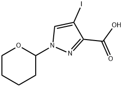 1H-Pyrazole-3-carboxylic acid, 4-iodo-1-(tetrahydro-2H-pyran-2-yl)- 구조식 이미지