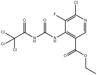 3-Pyridinecarboxylic acid, 6-chloro-5-fluoro-4-[[[(2,2,2-trichloroacetyl)amino]carbonyl]amino]-, ethyl ester Structure