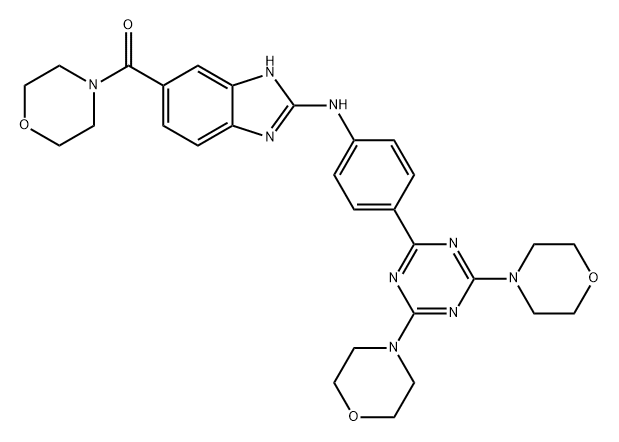 Methanone, [2-[[4-(4,6-di-4-morpholinyl-1,3,5-triazin-2-yl)phenyl]amino]-1H-benzimidazol-6-yl]-4-morpholinyl- Structure