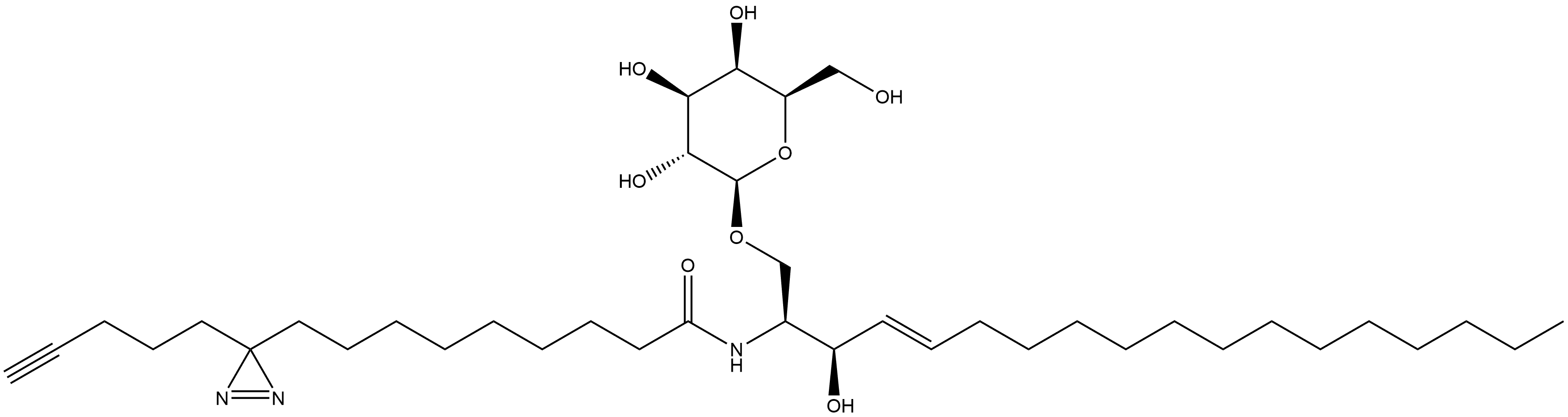 3H-Diazirine-3-nonanamide, N-[(1S,2R,3E)-1-[(β-D-galactopyranosyloxy)methyl]-2-hydroxy-3-heptadecen-1-yl]-3-(4-pentyn-1-yl)- Structure