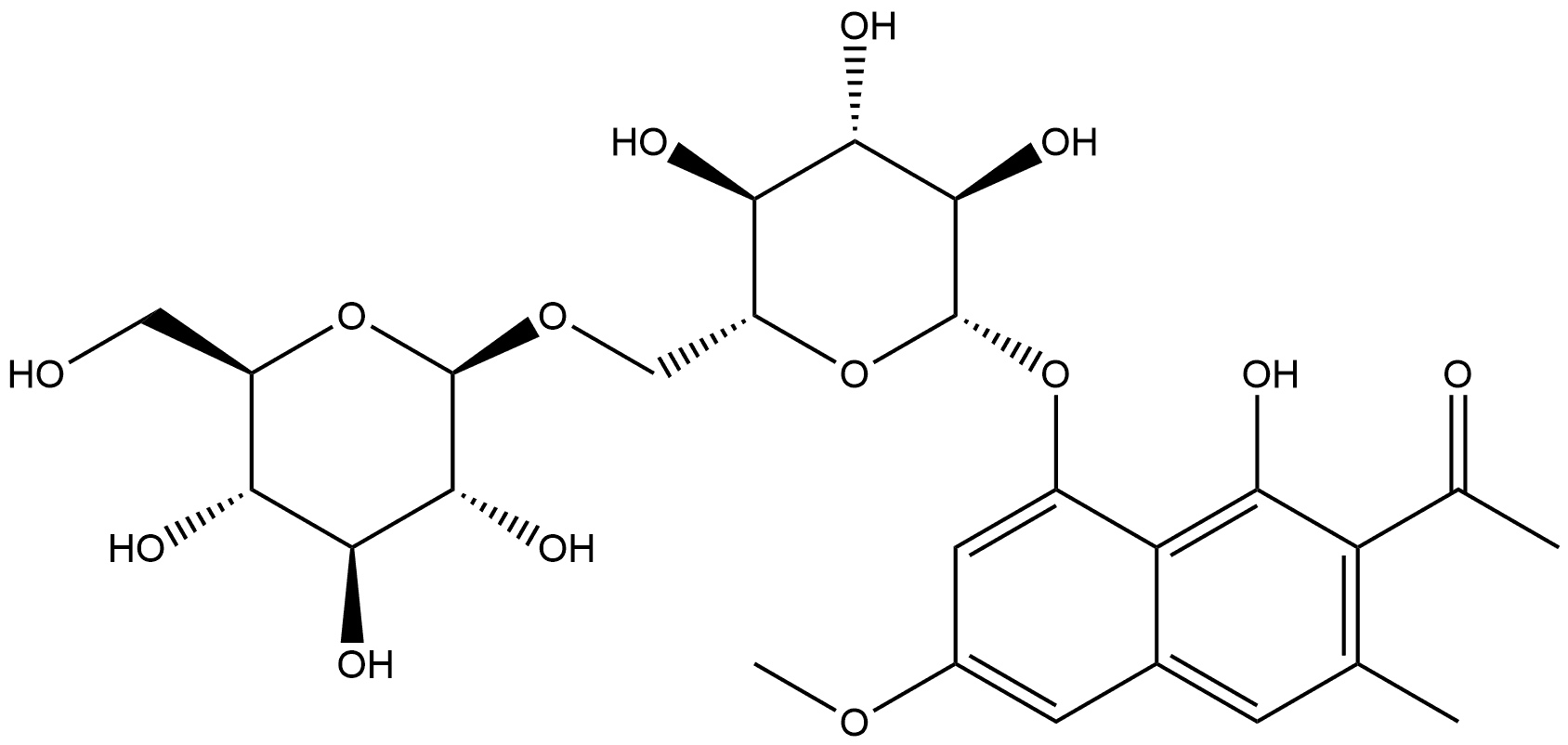 Ethanone, 1-[8-[(6-O-β-D-glucopyranosyl-β-D-glucopyranosyl)oxy]-1-hydroxy-6-methoxy-3-methyl-2-naphthalenyl]- Structure