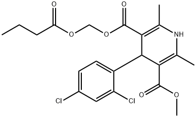 3,5-Pyridinedicarboxylic acid, 4-(2,4-dichlorophenyl)-1,4-dihydro-2,6-dimethyl-, 3-methyl 5-[(1-oxobutoxy)methyl] ester 구조식 이미지