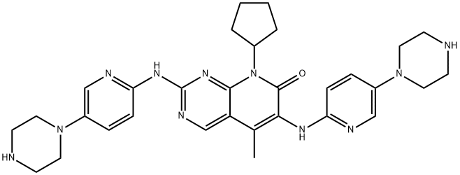 Pyrido[2,3-d]pyrimidin-7(8H)-one, 8-cyclopentyl-5-methyl-2,6-bis[[5-(1-piperazinyl)-2-pyridinyl]amino]- Structure