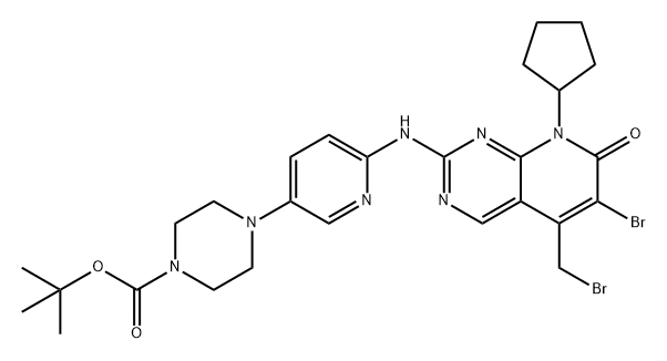 1-Piperazinecarboxylic acid, 4-[6-[[6-bromo-5-(bromomethyl)-8-cyclopentyl-7,8-dihydro-7-oxopyrido[2,3-d]pyrimidin-2-yl]amino]-3-pyridinyl]-, 1,1-dimethylethyl ester Structure