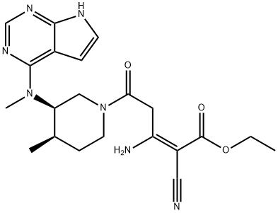 2-Pentenoic acid, 3-amino-2-cyano-5-[(3R,4R)-4-methyl-3-(methyl-7H-pyrrolo[2,3-d]pyrimidin-4-ylamino)-1-piperidinyl]-5-oxo-, ethyl ester, (2E)- Structure