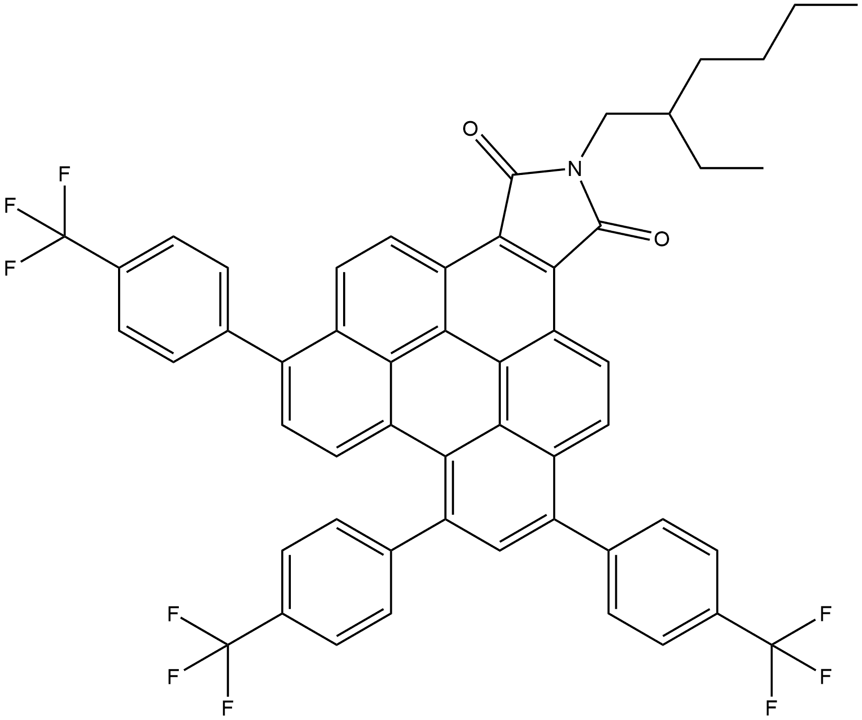 2-(2-ethylhexyl)-6,8,11-tris(4-(trifluoromethyl)phenyl)-1H-peryleno[1,12-efg]isoindole-1,3(2H)-dione Structure