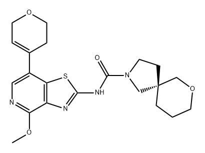 7-Oxa-2-azaspiro[4.5]decane-2-carboxamide, N-[7-(3,6-dihydro-2H-pyran-4-yl)-4-methoxythiazolo[4,5-c]pyridin-2-yl]-, (5S)- Structure