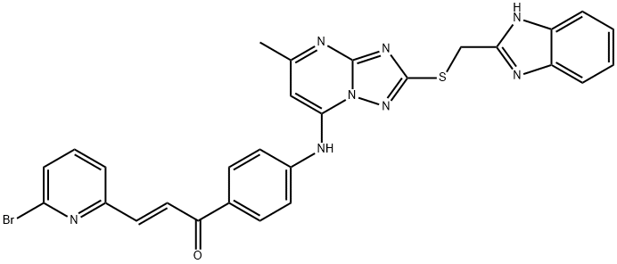 2-Propen-1-one, 1-[4-[[2-[(1H-benzimidazol-2-ylmethyl)thio]-5-methyl[1,2,4]triazolo[1,5-a]pyrimidin-7-yl]amino]phenyl]-3-(6-bromo-2-pyridinyl)-, (2E)- Structure