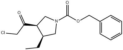 1-Pyrrolidinecarboxylic acid, 3-(2-chloroacetyl)-4-ethyl-, phenylmethyl ester, (3R,4S)- 구조식 이미지