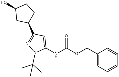Carbamic acid, N-[1-(1,1-dimethylethyl)-3-[(1R,3S)-3-hydroxycyclopentyl]-1H-pyrazol-5-yl]-, phenylmethyl ester Structure