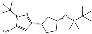 1H-Pyrazol-5-amine, 1-(1,1-dimethylethyl)-3-[(1S,3R)-3-[[(1,1-dimethylethyl)dimethylsilyl]oxy]cyclopentyl]- Structure