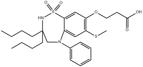 Propanoic acid, 3-[{3,3-dibutyl-2,3,4,5-tetrahydro-7-(methylthio)-1,1-dioxido-5-phenyl-1,2,5-benzothiadiazepin-8-yl}oxy]- Structure