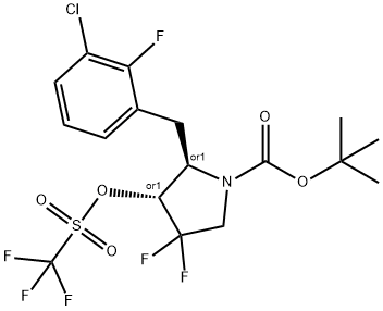 1-Pyrrolidinecarboxylic acid, 2-[(3-chloro-2-fluorophenyl)methyl]-4,4-difluoro-3-[[(trifluoromethyl)sulfonyl]oxy]-, 1,1-dimethylethyl ester, (2R,3R)-rel- Structure