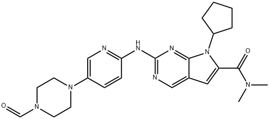 7H-Pyrrolo[2,3-d]pyrimidine-6-carboxamide, 7-cyclopentyl-2-[[5-(4-formyl-1-piperazinyl)-2-pyridinyl]amino]-N,N-dimethyl- Structure