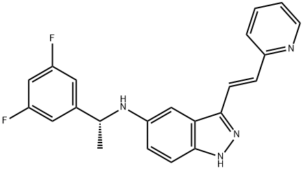 1H-Indazol-5-amine, N-[(1R)-1-(3,5-difluorophenyl)ethyl]-3-[(1E)-2-(2-pyridinyl)ethenyl]- Structure