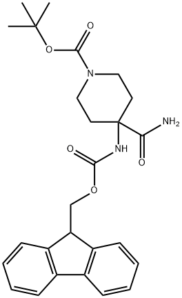 1,1-Dimethylethyl 4-(aminocarbonyl)-4-[[(9H-fluoren-9-ylmethoxy)carbonyl]amino]-1-piperidinecarboxylate Structure