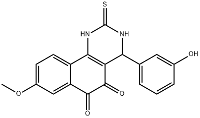 Benzo[h]quinazoline-5,6-dione, 1,2,3,4-tetrahydro-4-(3-hydroxyphenyl)-8-methoxy-2-thioxo- Structure