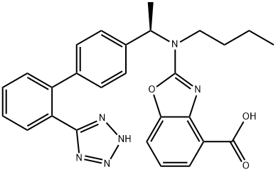 4-Benzoxazolecarboxylic acid, 2-[butyl[(1R)-1-[2'-(2H-tetrazol-5-yl)[1,1'-biphenyl]-4-yl]ethyl]amino]- 구조식 이미지