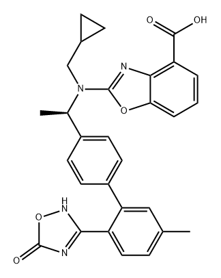 4-Benzoxazolecarboxylic acid, 2-[(cyclopropylmethyl)[(1R)-1-[2'-(2,5-dihydro-5-oxo-1,2,4-oxadiazol-3-yl)-5'-methyl[1,1'-biphenyl]-4-yl]ethyl]amino]- Structure