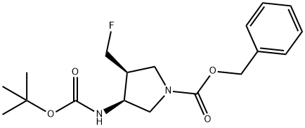 1-Pyrrolidinecarboxylic acid, 3-[[(1,1-dimethylethoxy)carbonyl]amino]-4-(fluoromethyl)-, phenylmethyl ester, (3S,4S)- Structure