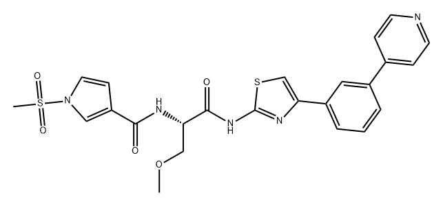 1H-Pyrrole-3-carboxamide, N-[(1S)-1-(methoxymethyl)-2-oxo-2-[[4-[3-(4-pyridinyl)phenyl]-2-thiazolyl]amino]ethyl]-1-(methylsulfonyl)- Structure