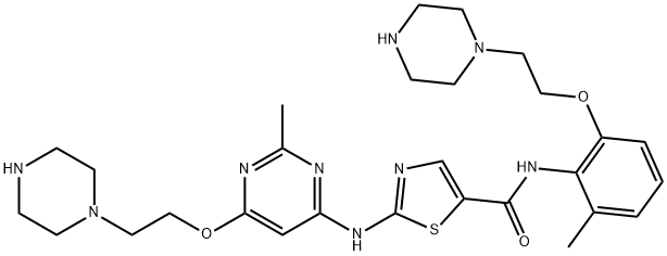 5-Thiazolecarboxamide, N-[2-methyl-6-[2-(1-piperazinyl)ethoxy]phenyl]-2-[[2-methyl-6-[2-(1-piperazinyl)ethoxy]-4-pyrimidinyl]amino]- Structure